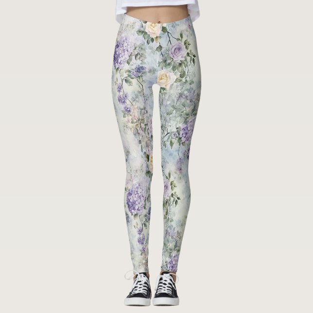 Legging Flores Roxas De Creme (Frente)