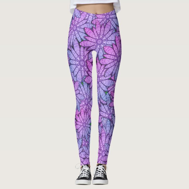 Legging Flores roxas divertidas (Frente)