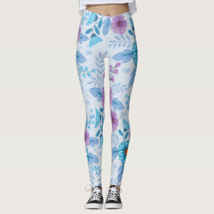 Legging Flores roxas e azuis