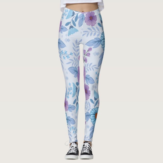 Legging Flores roxas e azuis (Frente)