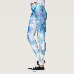 Legging Flores Roxas E Brancas Azuis