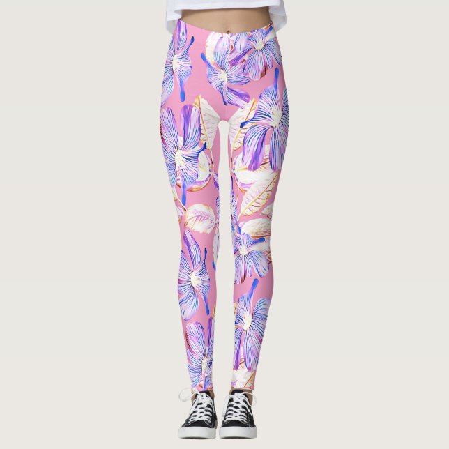 Legging Flores Roxas: Elegância Floral Por Aquarelas. (Frente)