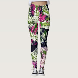Legging Flores roxas, rosa e brancas