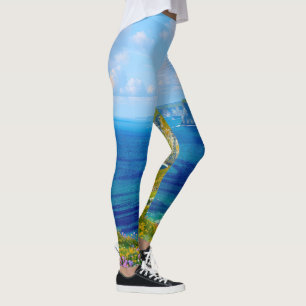 Legging "Flores selvagens acima do mar" - Uma paisagem mar