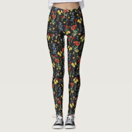 Legging Flores Selvagens Bonitas e Elegantes a Preto