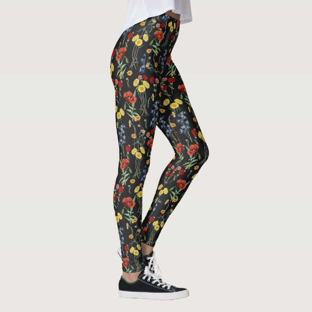 Legging Flores Selvagens Bonitas e Elegantes a Preto (Direita)