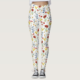Legging Flores Selvagens Bonitas e Elegantes de Branco