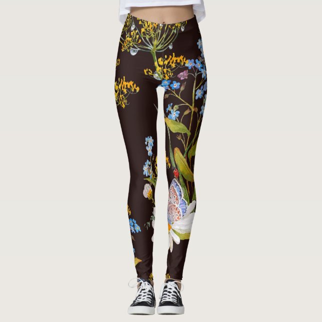 Legging Flores selvagens: cor-de-água preta (Frente)