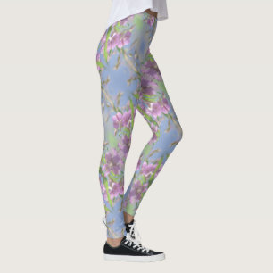 Legging Flores Selvagens do Céu Azul Pálido Pastel Cor-de-