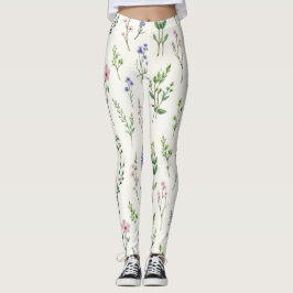 Legging Flores Selvagens E Plantas Herbáceas Padrão Sem Co