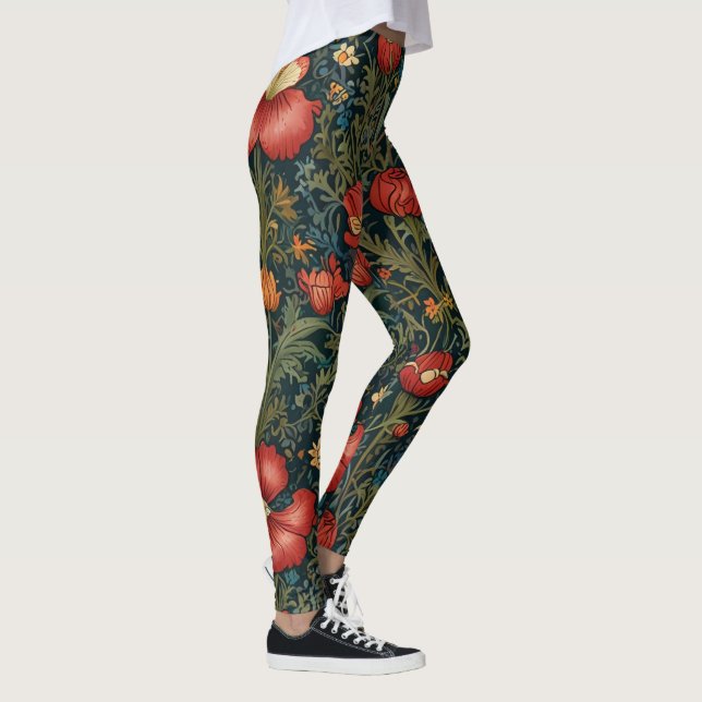 Legging Flores Selvagens Padrão Vermelho William Morris Es (Direita)