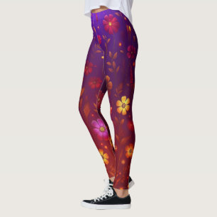 Legging Flores Selvagens Radiantes: Laranja Brilhante e Ro