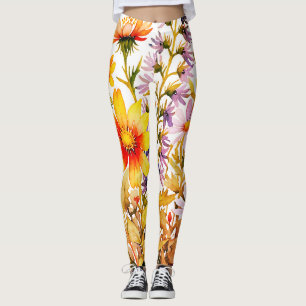 Legging flores silvestres coloridas pintura em aquarela