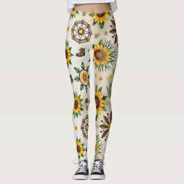 Legging Flores Silvestres E Padrão Contínuo Natural