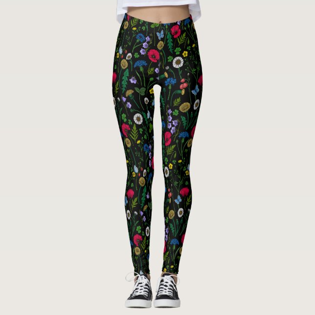 Legging Flores silvestres em preto (Frente)