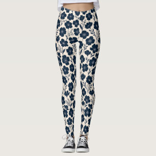 Legging Flores silvestres monocromáticas limpas em azul-ma