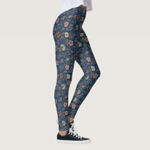 Legging Flores silvestres simples bordadas em fundo de jea