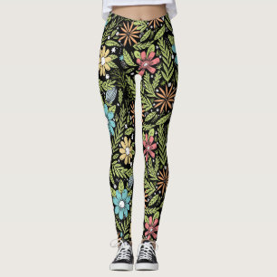 Legging Flores tiradas mão