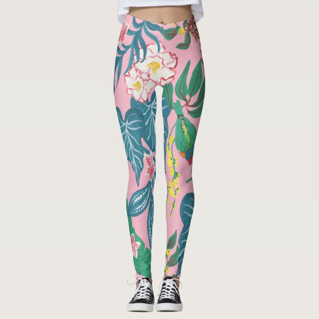 Legging Flores tropicais abstrato, padrão de pintura de gu (Frente)