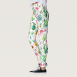 Legging Flores Tropicais Cactus & Flamingos<br><div class="desc">Padrão tropical colorido,  bonito,  com folhas de flores de cacto e padrão sem costura de flamingos cor-de-rosa.</div>