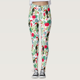 Legging Flores tropicais coloridas de tucanos