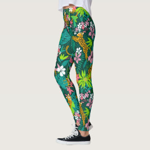 Legging Flores tropicais coloridas e padrão animal