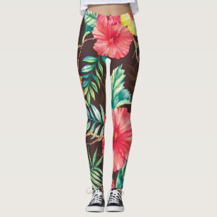 Legging Flores Tropicais Coloridas Fundo Escuro