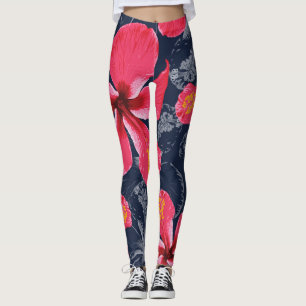 Legging Flores Tropicais de Hibisco Design de Verão