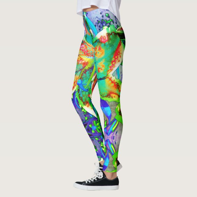 Legging Flores tropicais de lírio abstrato de kiwi Retro (Esquerda)