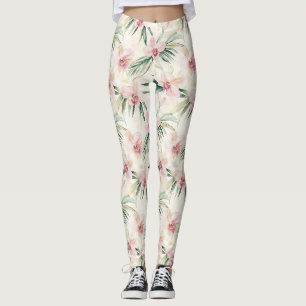 Legging Flores Tropicais de Orquídeas bonito Rosa
