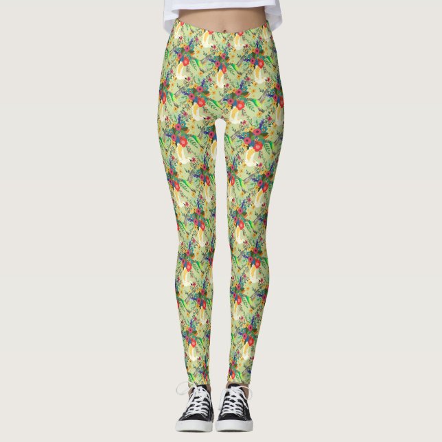 Legging Flores Tropicais de papagaio da Selva de Verão flo (Frente)