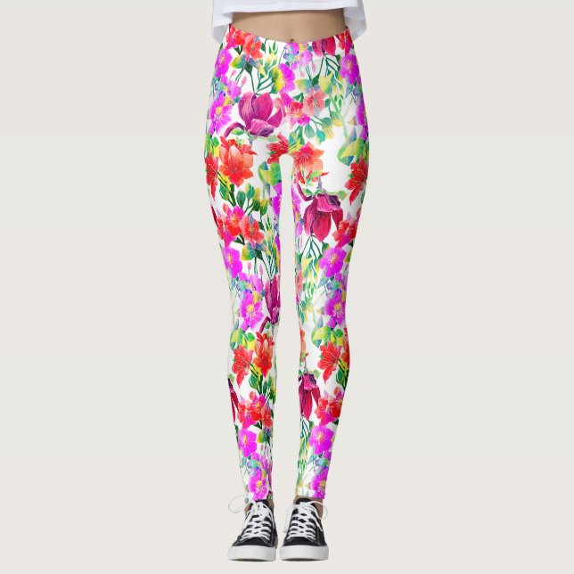 Legging Flores Tropicais Elegantes Coloridas (Frente)