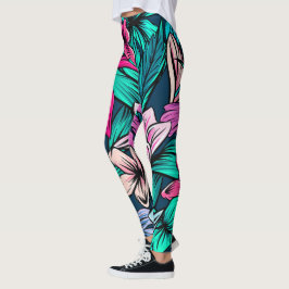 Legging Flores Tropicais Elegantes e Folhas de Arte |