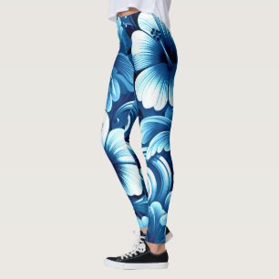 Legging Flores tropicais havaianas Hibiscus Blue White