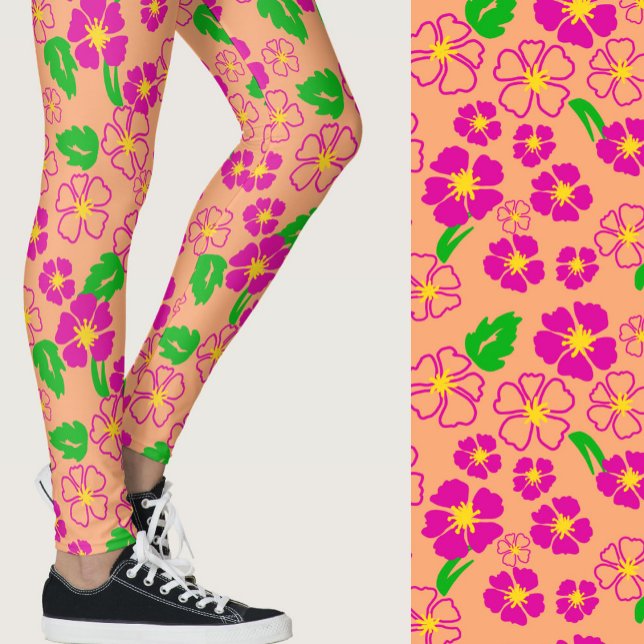 Legging Flores Tropicais Laranja e Rosa com Estampa (Criador carregado)