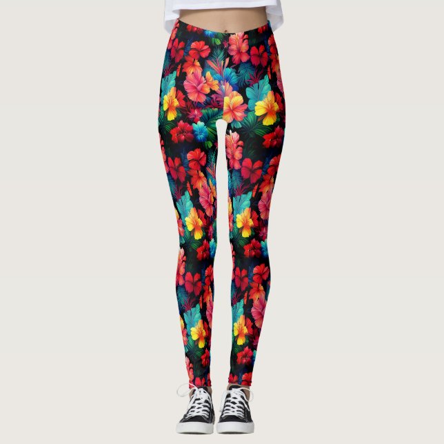 Legging Flores Tropicais Laranja Floral Folhas-66771 (Frente)