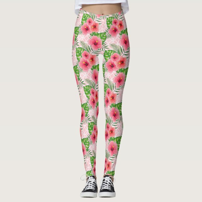 Legging Flores Tropicais Rosa (Frente)