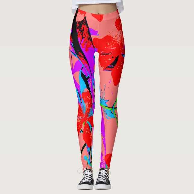 Legging Flores Tropicais Rosa (Frente)