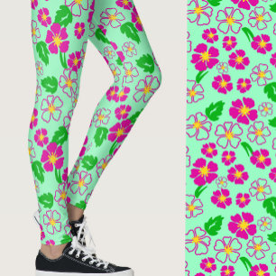 Legging Flores Tropicais Rosa e Verde com Estampa