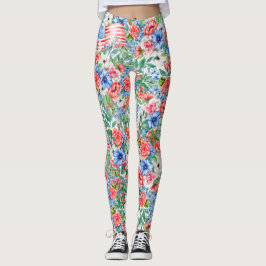 Legging Flores Vermelhas Brancas E Azuis Patriótica 4 De J