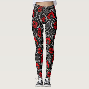 Legging Flores Vermelhas e Padrões Sem Olho Preto
