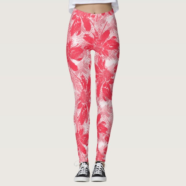 Legging Flores vermelhas em branco. (Frente)