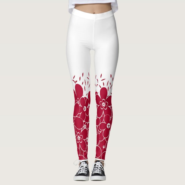 Legging Flores vermelhas margaridas sobre fundo branco (Frente)