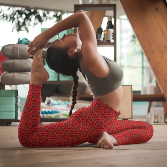 Legging Flores Vermelhos Padrões Elegantes Negros Hipoteca (Criador carregado)