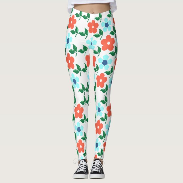Legging Flores Vibrantes e Pernas Folhosas (Frente)