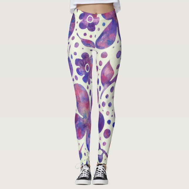 Legging Flores violetas românticas e deixa arte original (Frente)