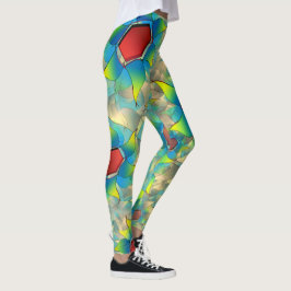 Legging Flores virtuais esquisitas, pétalas azuis amarelas