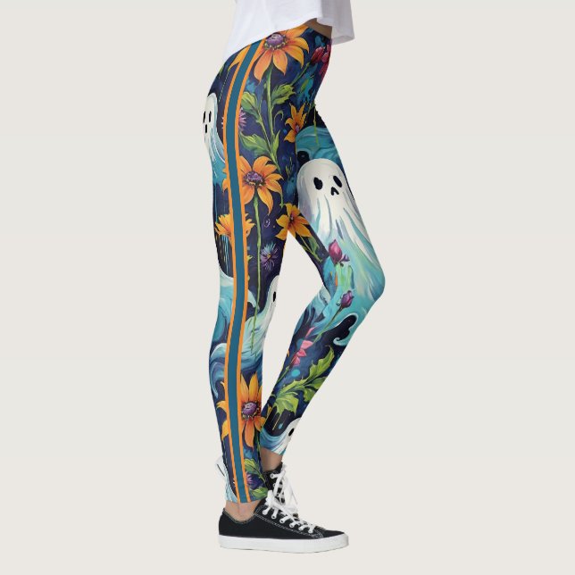 Legging Flores voadoras e faixas de corridas do Halloween (Direita)