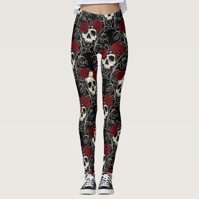 Legging Florescimento da Caveira Carmesim (Frente)