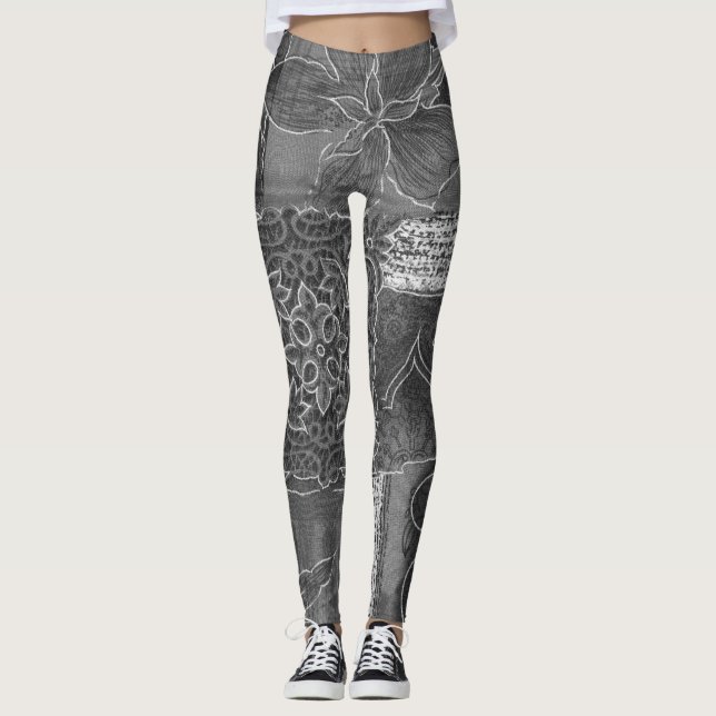 Legging Floresta cinzenta dos retalhos (Frente)